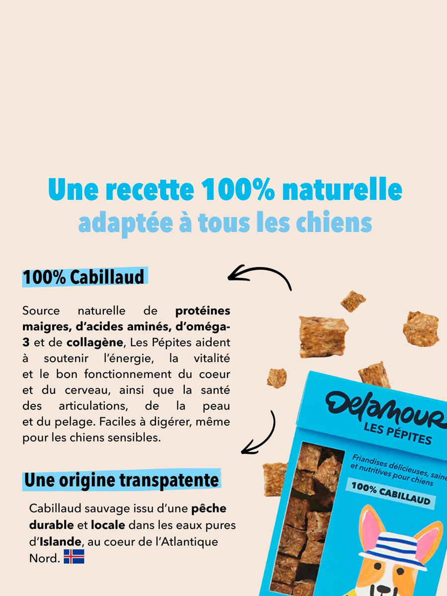 Friandises pour chien - Les Pépites au Cabillaud 🐟 - Delamour