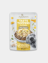 Topping en sauce pour chien - poulet et citrouille - Filet de poulet, citrouille, haricots et petits pois, Sauce gravy 100 % naturelle