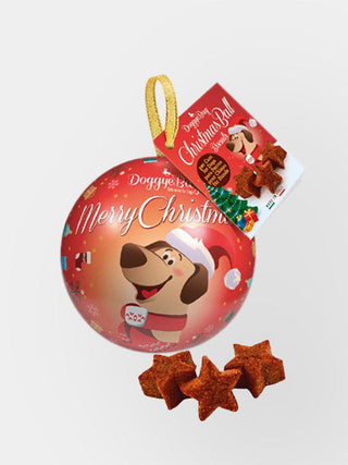Biscuits artisanaux de noël pour chien - boule de noël - Recette Miel et Beurre de cacahuète, Boule de présentation de 10 cm