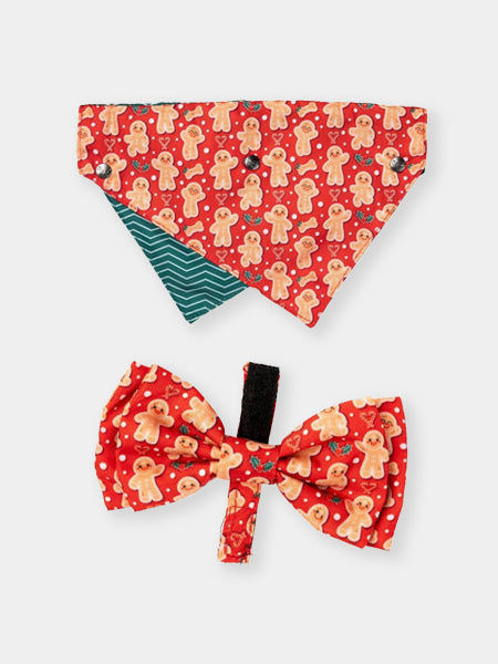 Ensemble Bandana & Nœud papillon de Noël pour chien - Holly Jolly Cookies (S/M)