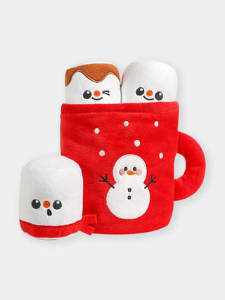 Jouet d'occupation pour chien - chocolat chaud de noël - Forme originale de tasse de chocolat chaud, Squeaker intégré pour stimuler le jeu