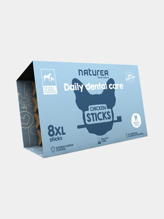 Sticks à mâcher au poulet pour chien - 8 grands bâtonnets - 88 % de viande et de poisson frais, Format XL, 8 bâtonnets de 11 à 12 cm