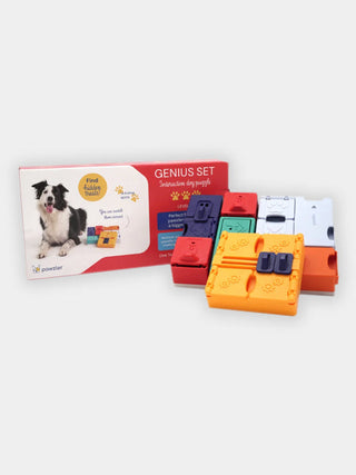 Jouet d’occupation pour chien - kit avancé genius (7 modules) - 7 modules combinables sur une base commune, 14 cachettes à friandises au total