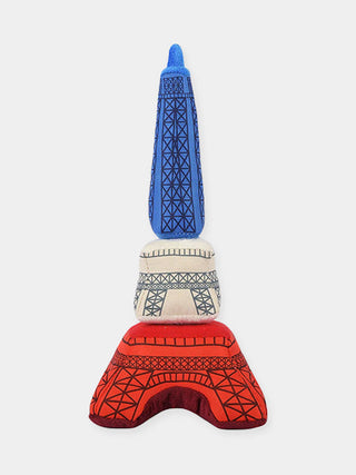 Jouet en peluche pour chien - tour eiffel - Couine légèrement, papier sonore intérieur, Trois étages reliés par une corde élastique