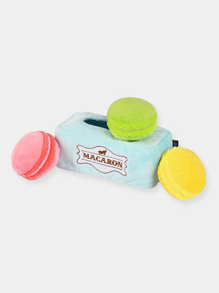 Peluche pour chien - macarons - Coffret avec 3 macarons cachés, Léger couinement à chaque pression, Peut aussi cacher des friandises