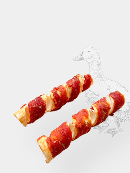 Friandises à mâcher pour chien - Peau de Bœuf enroulée de filet de Canard - Sanadog