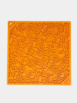 Tapis de léchage pour chien et chat - fantôme orange - Design Halloween au motif resserré, Caoutchouc naturel, non toxique