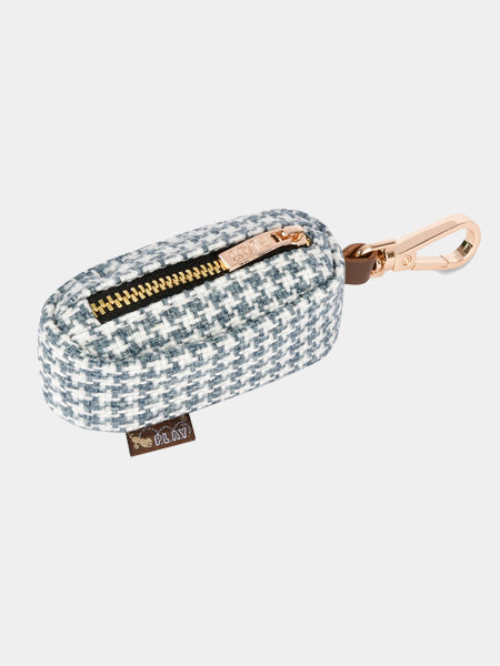 Distributeur sacs à crottes pour chien en tissu - Tweed Bleu et Blanc
