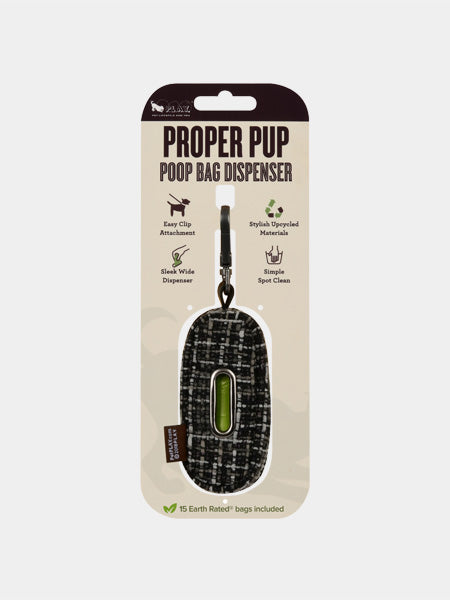 Distributeur sacs à crottes pour chien en tissu - Tweed Noir et Gris