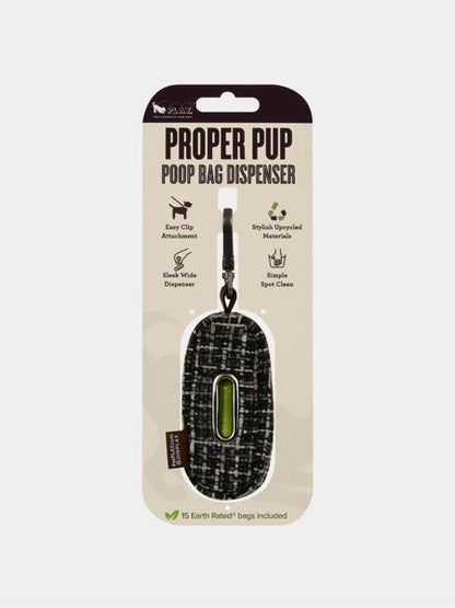 Distributeur sacs à crottes pour chien en tissu - Tweed Noir et Gris