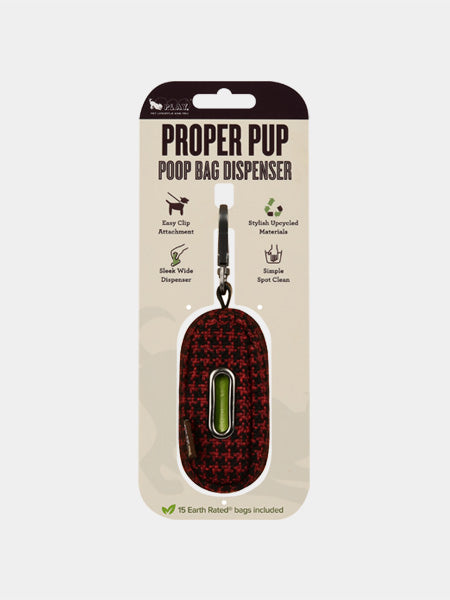 Distributeur sacs à crottes pour chien en tissu - Tweed Noir et Rouge