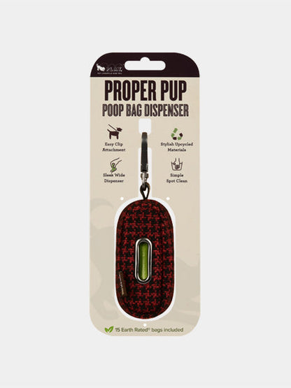 Distributeur sacs à crottes pour chien en tissu - Tweed Noir et Rouge