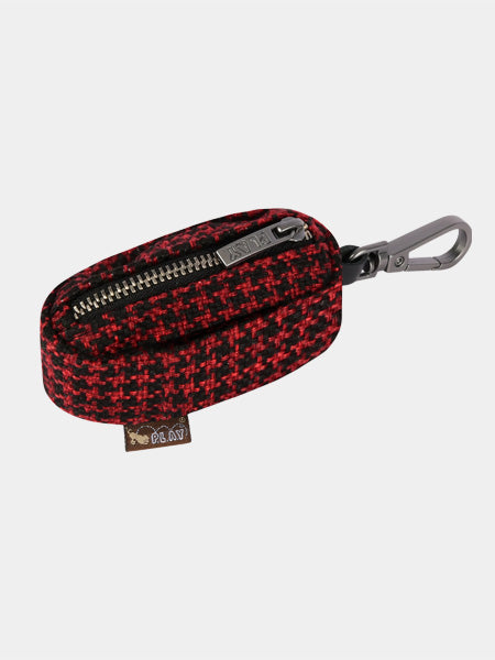Distributeur sacs à crottes pour chien en tissu - Tweed Noir et Rouge