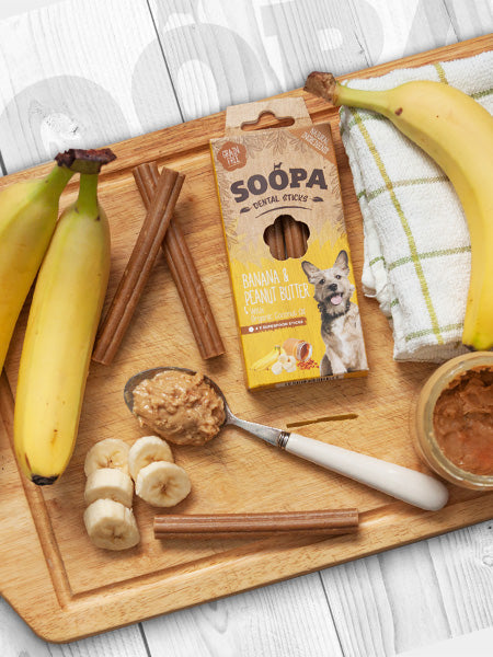Bâtonnets à mâcher pour chien - Banane et Beurre de cacahuète