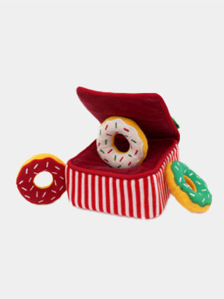 Jouet d'occupation pour chien - boîte à donuts édition xmas - Édition limitée de Noël, 3 petits donuts qui couinent, Jeu de fouille à recommencer